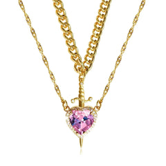 New Heart And Sword Necklace Set Gold Color Stainless Steel Crystal Couple Necklaces For Women Men Boyfriend Girlfriend Gifts - ProTrendyz