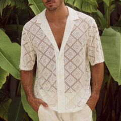 Fashion Mens Clothing Men's Hollow-out Breathable Short-sleeved Lapel Casual Shirt - ProTrendyz