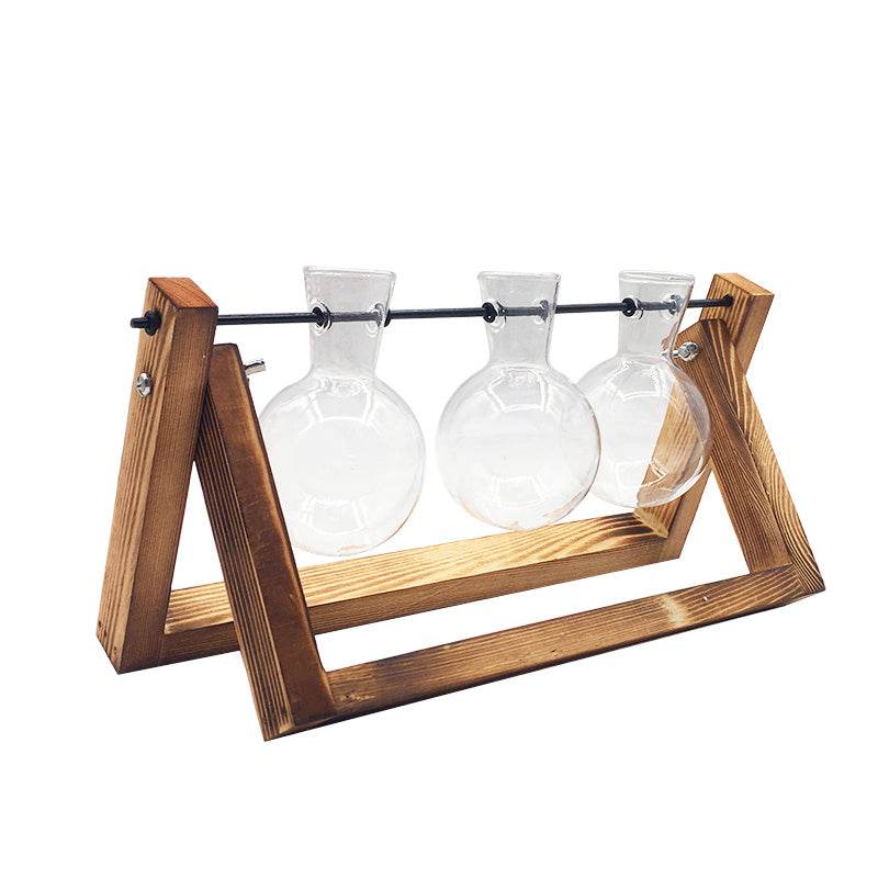 Swing Wooden Stand Hydroponic Plant Container Glass Vase - ProTrendyz