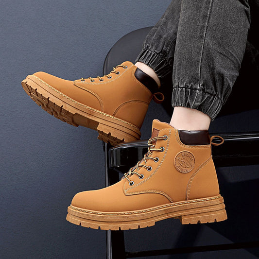 Mens Winter Boots Chunky Mid Heel Shoes Fashion Ankle Boots ProTrendyz