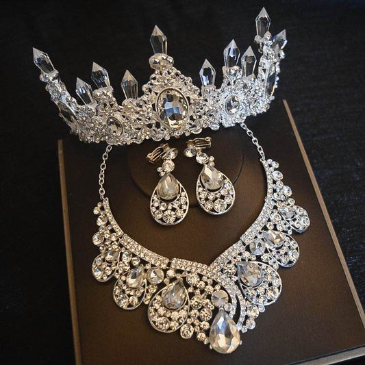 Bridal Headdress Flowers Wedding Hair Accessories Accessories Crown Necklace Earrings Three-piece Set Wedding Accessories - ProTrendyz