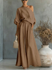 Cropped Off-shoulder Top And Pants Two-piece Set