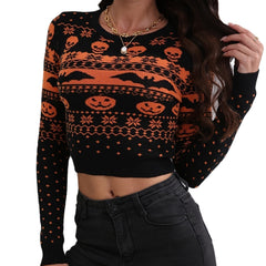 Women's Contrast Color Jacquard Fashion Round Neck Sweater