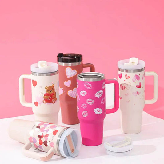 40 Oz Tumbler With Handle Straw Insulated, Stainless Steel Spill Proof Vacuum Coffee Cup Tumbler With Lid Tapered Mug Gifts For Valentine Lover Suitable For Car Gym Office Travel US - ProTrendyz