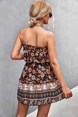 Women's Bohemian Floral Print Strapless Dress Summer Beach Dress - ProTrendyz