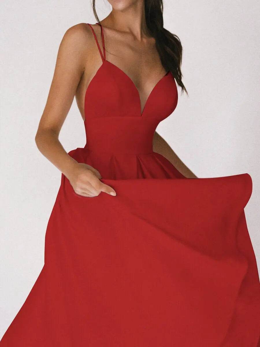 Sexy V-neck Suspender Dress Summer Fashion A-Line Long Dresses For Women - ProTrendyz