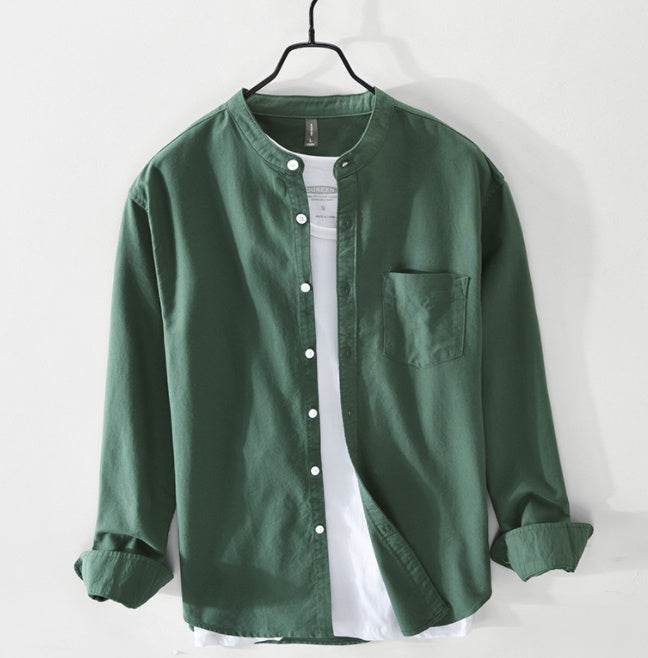 Fashion Stand-Up Collar Solid Color Simple Youth Long-Sleeved Cotton Shirt - ProTrendyz