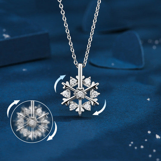 Rotatable 925 Silver Snowflake Necklace Women Luxury Niche Design Shiny Rhinestone Jewelry Autumn And Winter Birthday Gift For Friends ProTrendyz