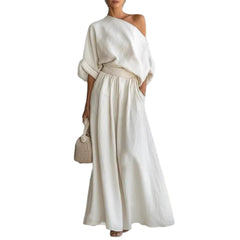 Cropped Off-shoulder Top And Pants Two-piece Set