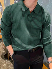 Lapel Texture Stretch Slim Knit Polo Shirt Men Polo Shirt Fashion Waffle Long-sleeved Tops Clothing Casual Comfortable Golf Men's Clothing - ProTrendyz
