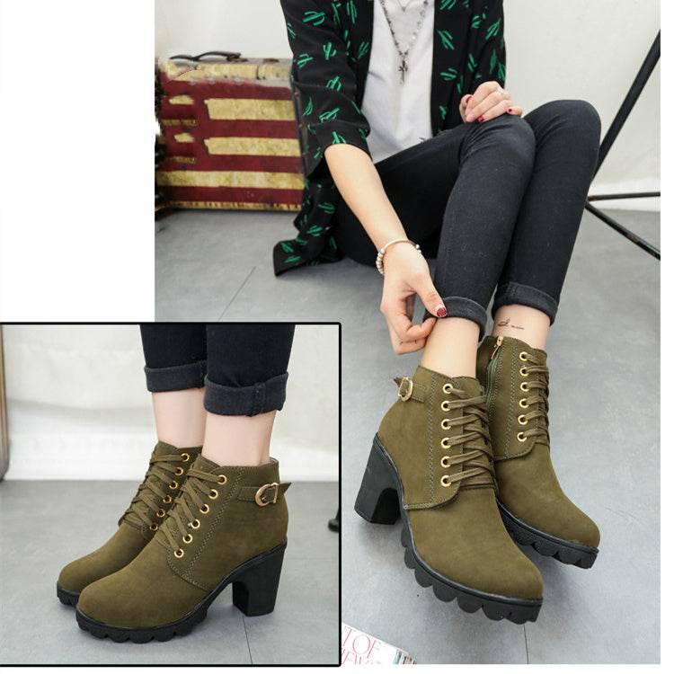 Chunky Block Heel Boots Buckle Ankle Boots Women Shoes - ProTrendyz