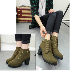 Chunky Block Heel Boots Buckle Ankle Boots Women Shoes - ProTrendyz