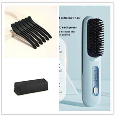 2 In 1 Straight Hair Comb Wireless Hair Straightener Brush Hair Fast Heating Portable Hot Curler USB Charging - ProTrendyz