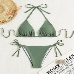 Pure Color Tied Halter Bikini Swimsuit - ProTrendyz