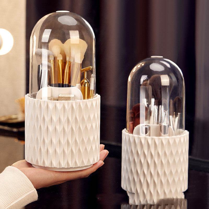 360 Rotating Large Capacity Transparent Makeup Brush Storage Pen Holder Acrylic Dust With Lid Desktop Cosmetic Storage Box - ProTrendyz