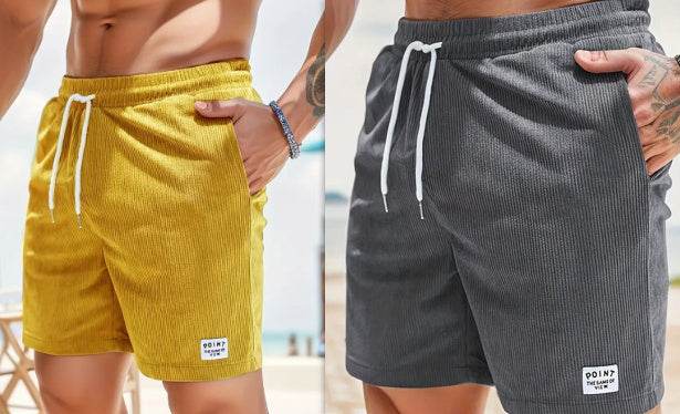 Lace-up Drawstring Shorts Summer Corduroy Sports Short Pants Mens Clothing - ProTrendyz
