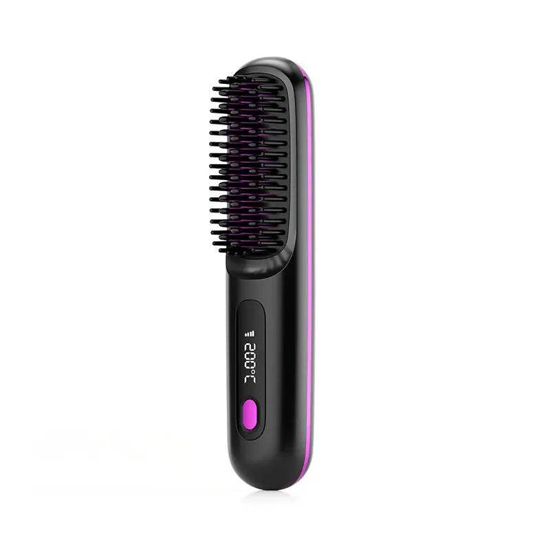 2 In 1 Straight Hair Comb Wireless Hair Straightener Brush Hair Fast Heating Portable Hot Curler USB Charging - ProTrendyz
