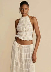 2pcs Women's Dress Suit Sexy Sleeveless Backless Cropped Halter Top And Pleated Long Skirt Beach Clothing - ProTrendyz