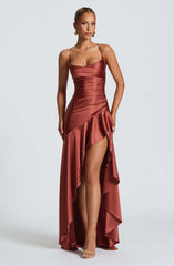 Women's Backless Ruffles Irregular Dress Summer Fashion Evening Party Club Split Suspender Maxi Dresses Clothing