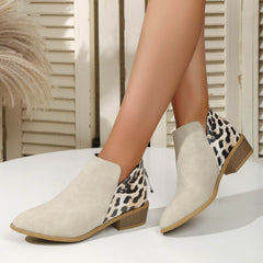 Fashion Leopard Print Boots Women Pointed Toe Chunky Heel Back Zipper Shoes - ProTrendyz