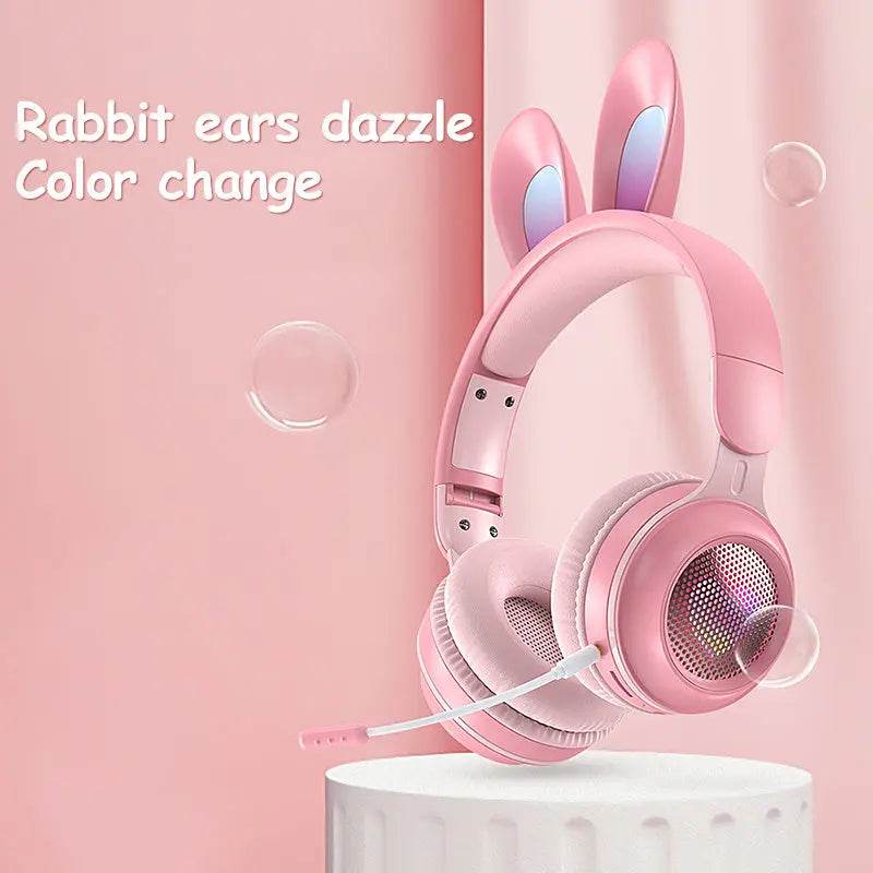 Rabbit Ear Headphones Wireless Luminous Extendable Wheat Headphones Cute Kawaii - ProTrendyz