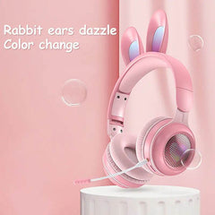 Rabbit Ear Headphones Wireless Luminous Extendable Wheat Headphones Cute Kawaii - ProTrendyz