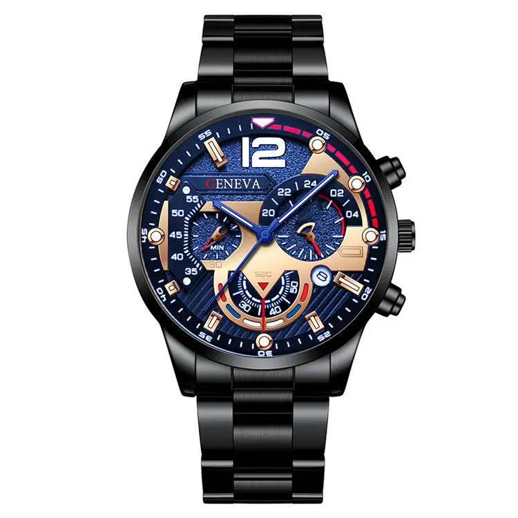 2pcs Men's New Popular Steel Strip Fashion Business Three Eye Quartz Watch Bracelet Set Valentine's Day Gifts - ProTrendyz