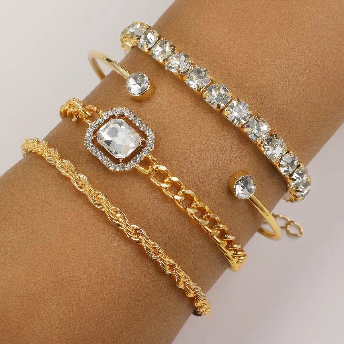 Fashion Jewelry 4 Pcs Crystal Bracelet Set Bohemian Design For Women Vintage Luxury Twisted Cuff Chains Armband Jewelry Accessories - ProTrendyz