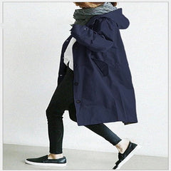 Women Windbreaker Jacket Casual Loose Button Pockets Hooded Quick Dry Windproof Waterproof Clothes For Outdoor Hiking Camping