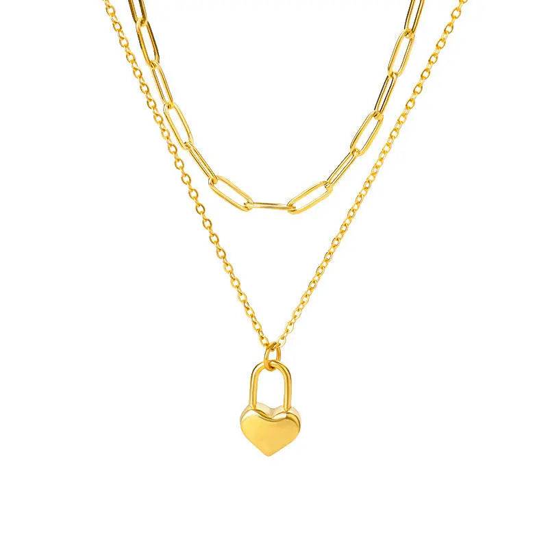 Fashion Jewelry Multilayer Heart Pendant Necklaces For Women Stainless Steel Chain Choker Zircon Moon Star Necklace Femme Wedding Jewelry Gift - ProTrendyz