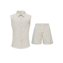 Men's Casual Sleeveless Shirt And Shorts Set