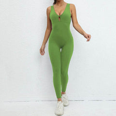 Yoga Jumpsuit V-shaped Back Design Sleeveless Fitness Running Sportswear Stretch Tights Pants For Womens Clothing - ProTrendyz