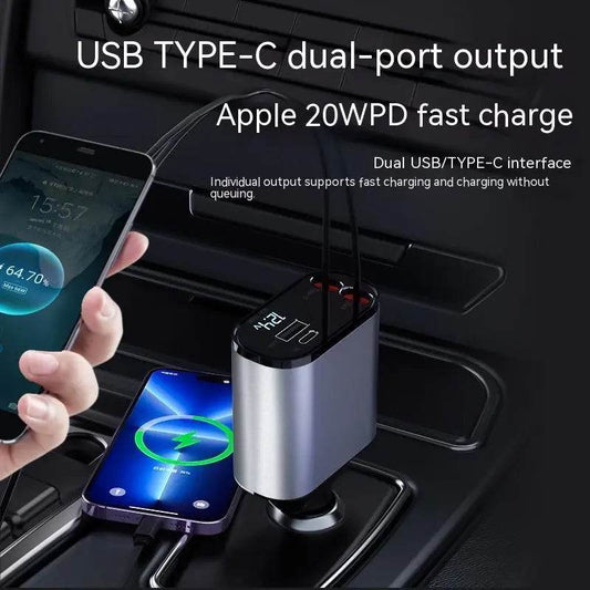 Metal Car Charger 100W Super Fast Charging Car Cigarette Lighter USB And TYPE-C Adapter US - ProTrendyz