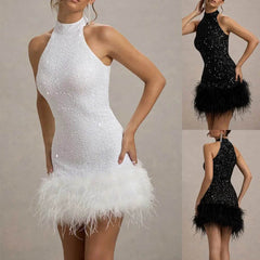 Women's Sleeveless Slim Shiny Plush Dress - ProTrendyz