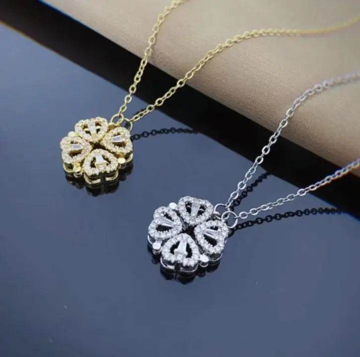 Retro Magnetic Folding Heart Shaped Four Leaf Clover Pendant Necklace Women Love Clavicle Chain Gifts Openable Choker Jewelry US - ProTrendyz