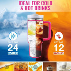 40 Oz Tumbler With Handle Straw Insulated, Stainless Steel Spill Proof Vacuum Coffee Cup Tumbler With Lid Tapered Mug Gifts For Valentine Lover Suitable For Car Gym Office Travel US - ProTrendyz