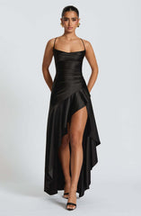 Women's Backless Ruffles Irregular Dress Summer Fashion Evening Party Club Split Suspender Maxi Dresses Clothing