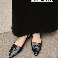 French Retro Metal Buckle Pointed Toe Slingback Flats For Women