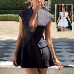 Sexy Deep V-neck A-line Dress Summer Fashion French Style Slimming Short Dresses Cardigan Temperament Dress Skirt Hot Girl - ProTrendyz