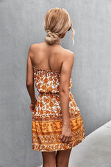 Women's Bohemian Floral Print Strapless Dress Summer Beach Dress - ProTrendyz