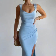 Slim Sleeveless Slit Dress With Back Tie Design Fashion Temperament Dresses For Women Clothing - ProTrendyz
