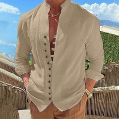 Retro Button Design Long-sleeved Shirt Men's Casual Loose Top Mens Clothing - ProTrendyz