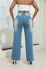 Fashion High Waist Ripped Jeans With Pockets Comfortable Slim Fit Trousers Straight Wide-leg Pants Womens Clothing - ProTrendyz