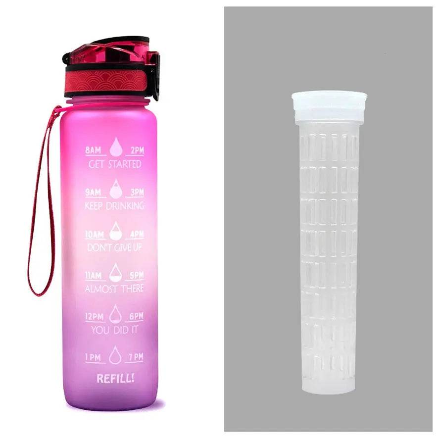 1L Tritan Water Bottle With Time Marker Bounce Cover Motivational Water Bottle Cycling Leakproof Cup For Sports Fitness Bottles - ProTrendyz