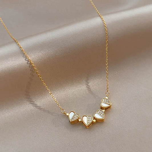 Luxury Four Leaf Clover Pendant Necklace Stainless Steel Crystal Heart Jewelry For Women Gift - ProTrendyz