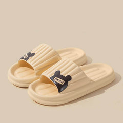 Bear Slippers For Women Summer Indoor Solid Color Striped Thick-Soled Anti-Slip Home Slippers Couples Floor Bathroom House Shoes - ProTrendyz
