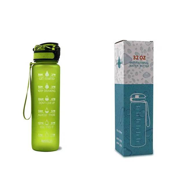 1L Tritan Water Bottle With Time Marker Bounce Cover Motivational Water Bottle Cycling Leakproof Cup For Sports Fitness Bottles - ProTrendyz