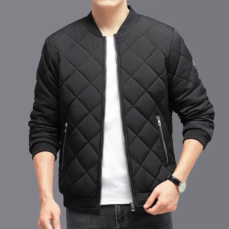 Fashion Rhombic-sewing Design Cotton Coat Winter Warm Thickened Baseball Jacket Casual Solid Color Outwear Clothing For Men - ProTrendyz