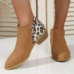 Fashion Leopard Print Boots Women Pointed Toe Chunky Heel Back Zipper Shoes - ProTrendyz