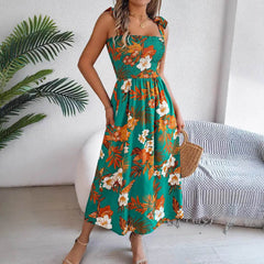 Flowers Print Suspender Corset Dress Ins Fashion Holiday Beach Long Dresses Summer Clothing For Women - ProTrendyz